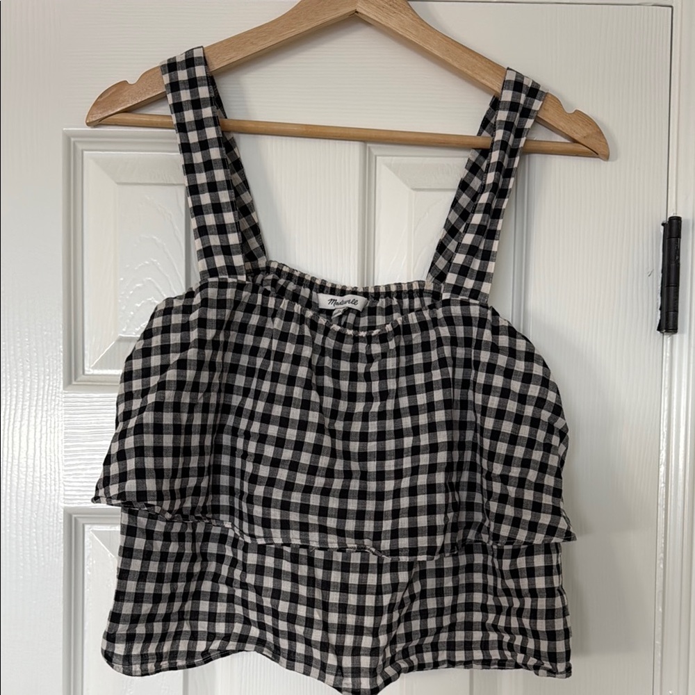 Madewell Black and White Gingham crop Top